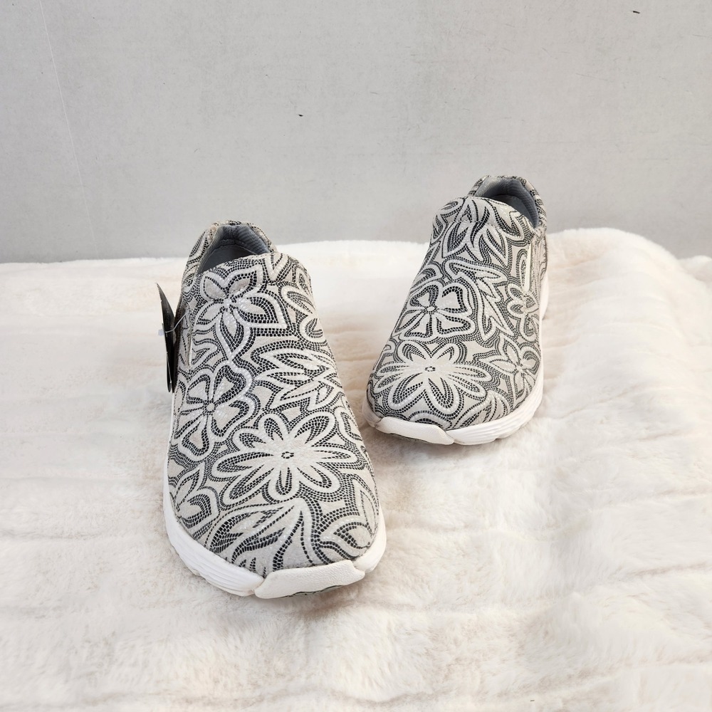 Nurse Mates Align Dorin Leather Slip On Shoes Womens 9M Floral Grey NEW‎ NWOB